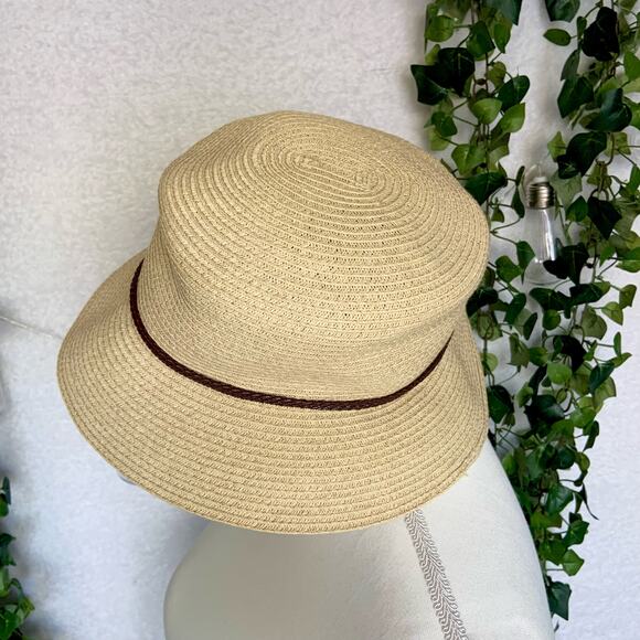 Nine West Beige Classic Straw Beach Sun Bucket Hat Women's One Size - Picture 4 of 7